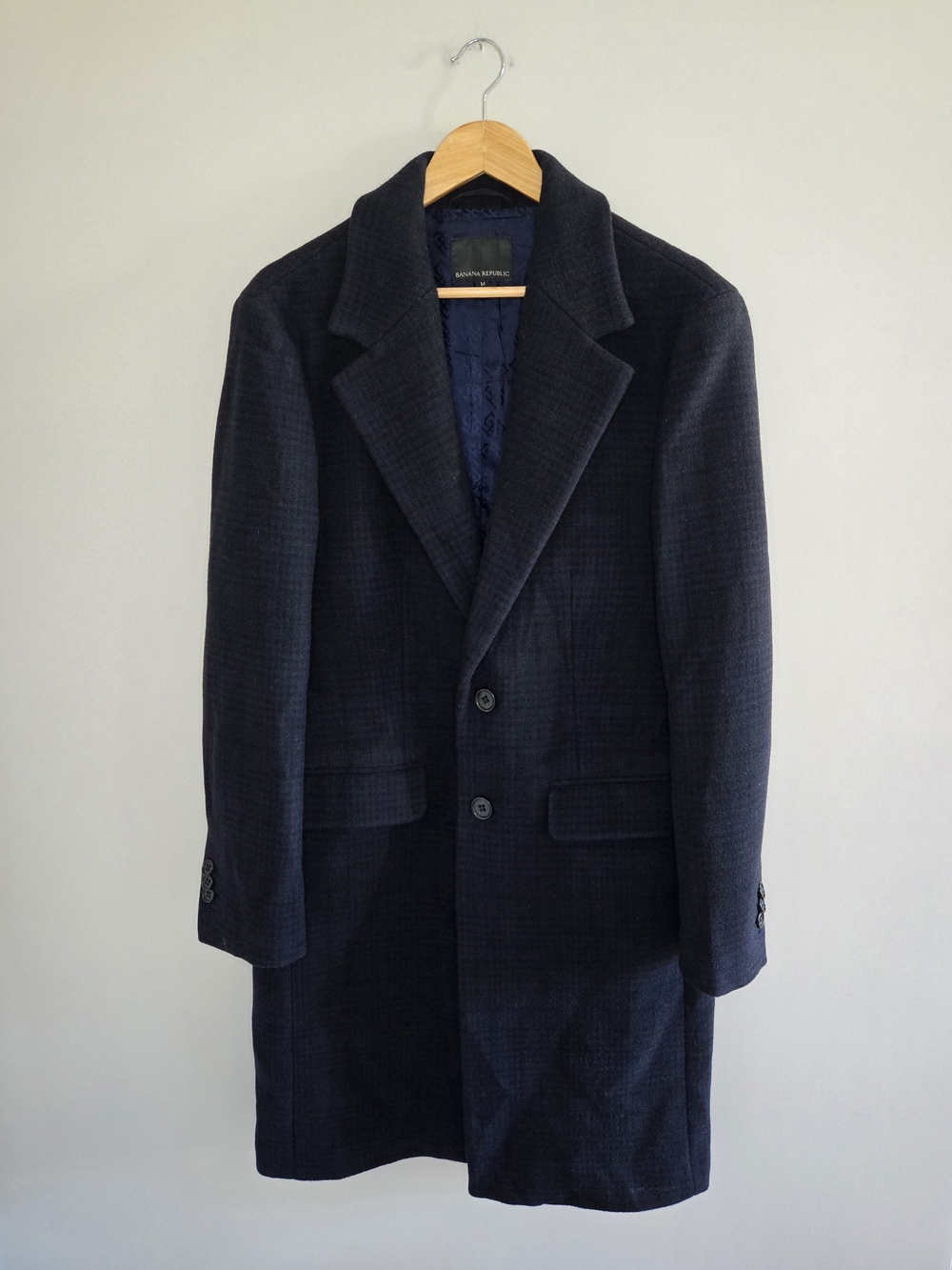Banana Republic Italian wool blend overcoat, black + navy, Manifattura Emmetex